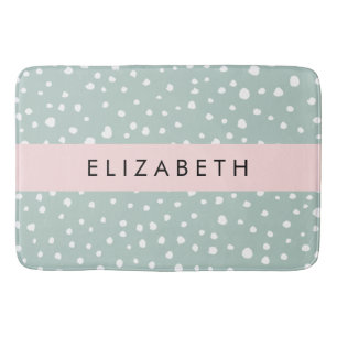 Mint Green Dalmatian Dots, Spots, Your Name Bath Mat
