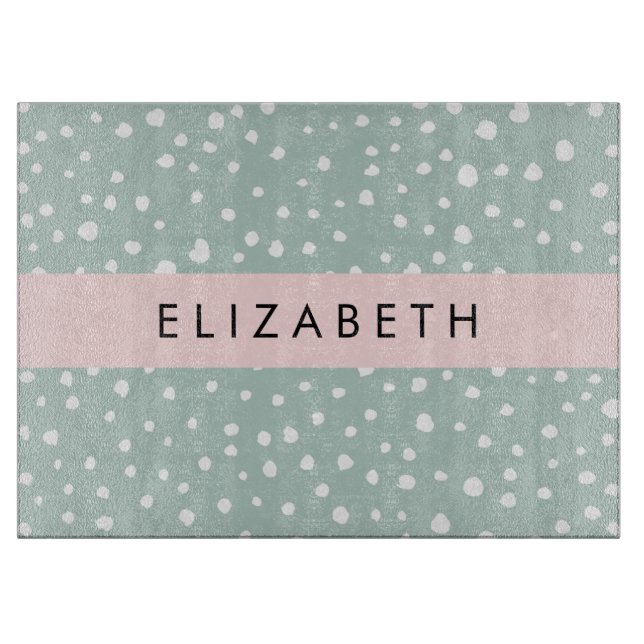 Mint Green Dalmatian Dots, Spots, Your Name Cutting Board (Front)