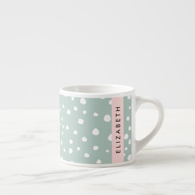 Mint Green Dalmatian Dots, Spots, Your Name Espresso Cup (Right)