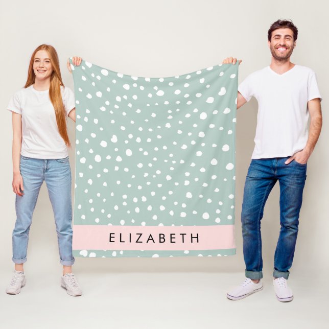 Mint Green Dalmatian Dots, Spots, Your Name Fleece Blanket (In Situ)