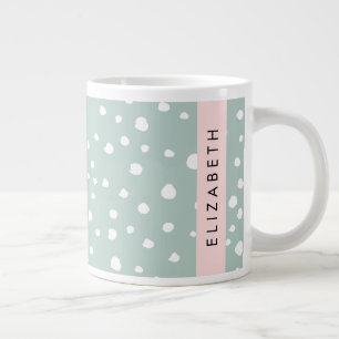 Mint Green Dalmatian Dots, Spots, Your Name Large Coffee Mug