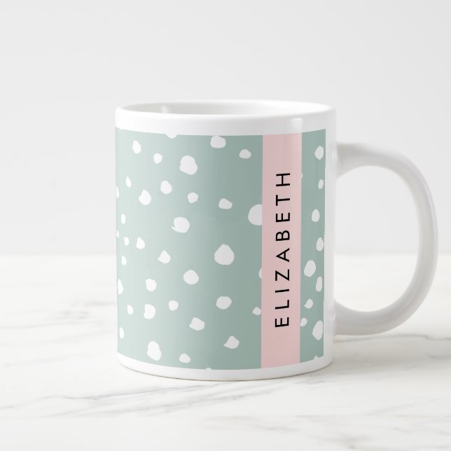 Mint Green Dalmatian Dots, Spots, Your Name Large Coffee Mug (Right)