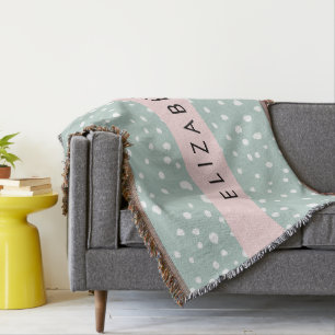 Mint Green Dalmatian Dots, Spots, Your Name Throw Blanket