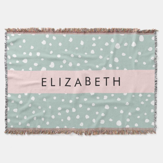 Mint Green Dalmatian Dots, Spots, Your Name Throw Blanket (Front)