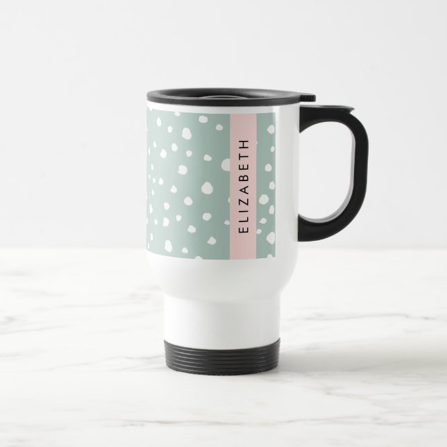 Mint Green Dalmatian Dots, Spots, Your Name Travel Mug (Right)