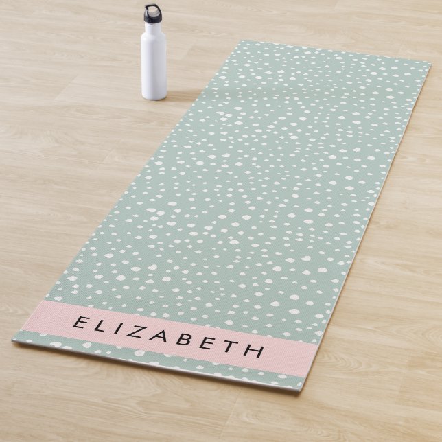 Mint Green Dalmatian Dots, Spots, Your Name Yoga Mat (In Situ)