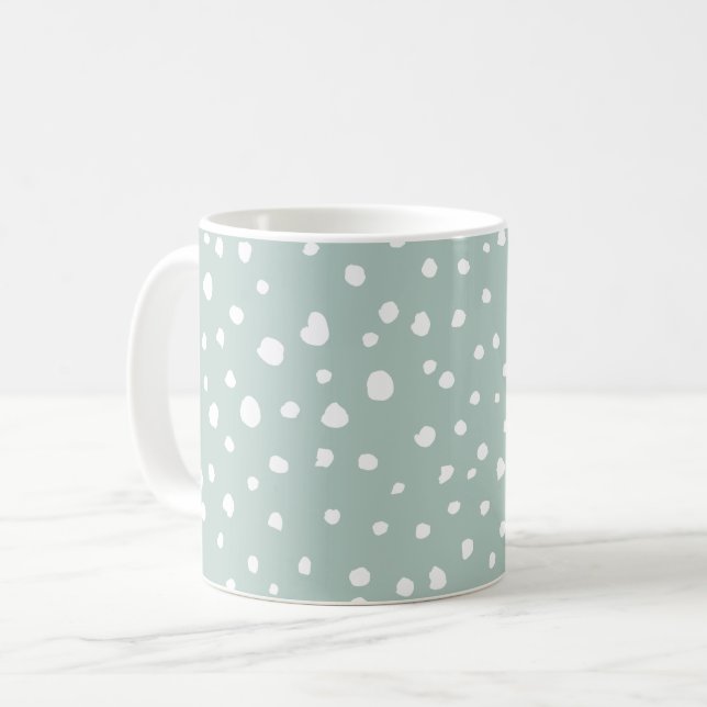 Mint Green Dalmatian Spots, Dalmatian Dots, Dotted Coffee Mug (Front Left)