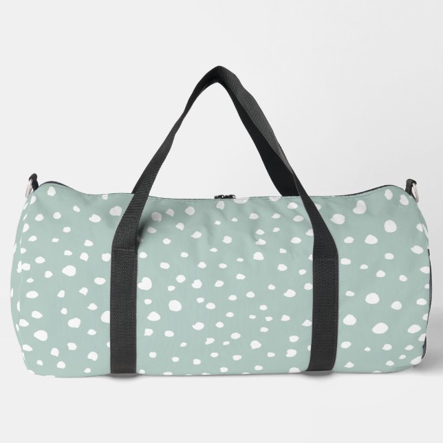 Mint Green Dalmatian Spots, Dalmatian Dots, Dotted Duffle Bag (Front)