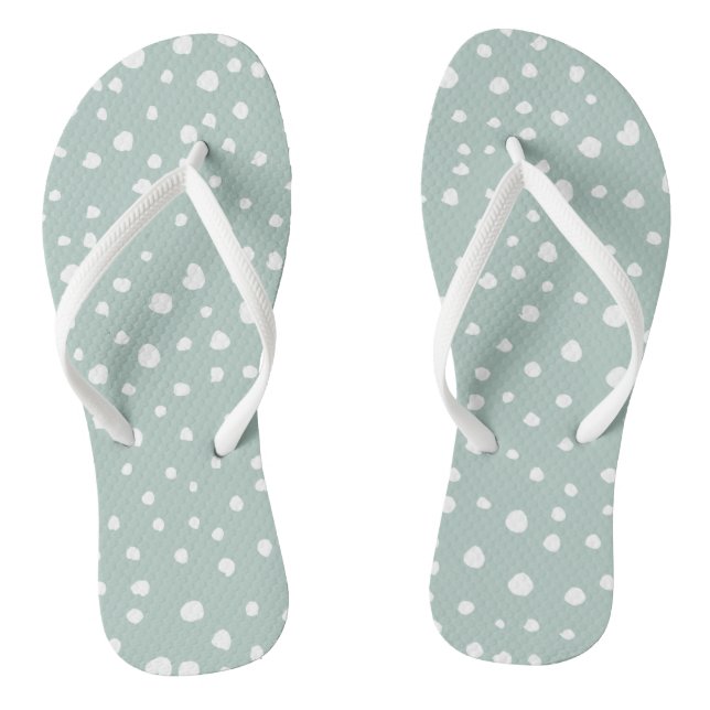 Mint Green Dalmatian Spots, Dalmatian Dots, Dotted Flip Flops (Footbed)