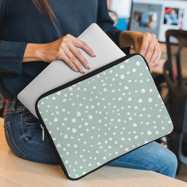 Mint Green Dalmatian Spots, Dalmatian Dots, Dotted Laptop Sleeve (Creator Uploaded)