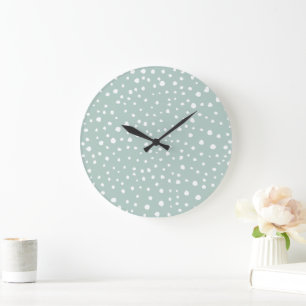 Mint Green Dalmatian Spots, Dalmatian Dots, Dotted Large Clock