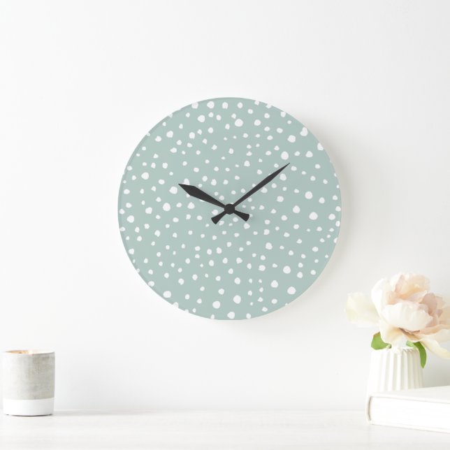 Mint Green Dalmatian Spots, Dalmatian Dots, Dotted Large Clock (Home)