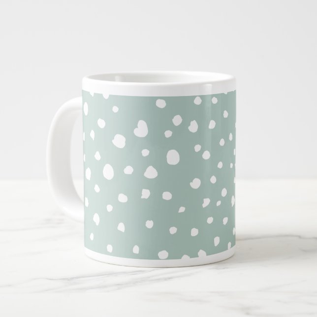 Mint Green Dalmatian Spots, Dalmatian Dots, Dotted Large Coffee Mug (Front Left)