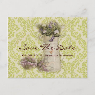 mint green damask country wildflower wedding announcement postcard