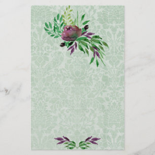 Mint Green Damask Floral 5.5" x 8.5" Stationery