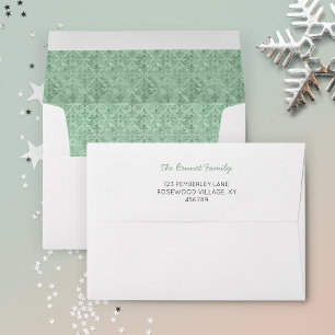 Mint Green Damask Liner Your Address Envelope