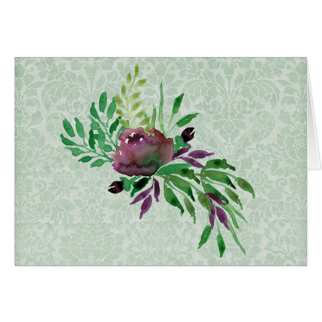 Mint Green Damask Note Card, envelopes included (Front Horizontal)