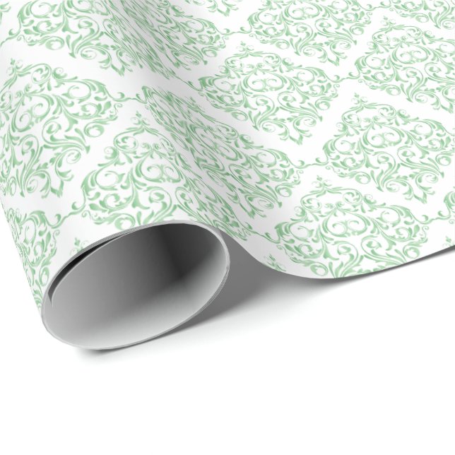 Mint Green Damask Pattern | DIY Background Colour Wrapping Paper (Roll Corner)
