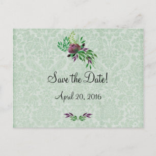Mint Green Damask Save the Date Postcard
