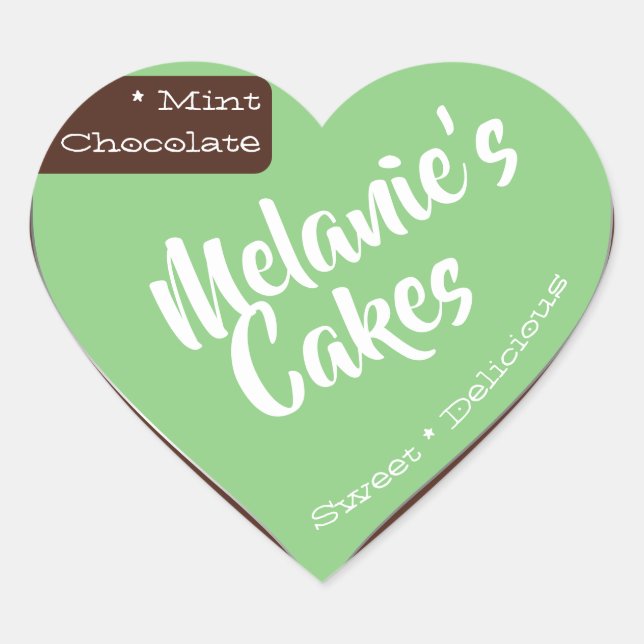 Mint Green Dark Brown Custom Bakery Cake Packaging Heart Sticker (Front)