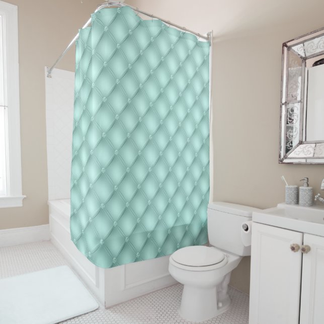 MINT GREEN DIAMOND PATTERNS SHOWER CURTAIN (In Situ)