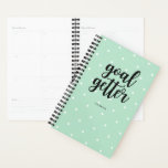 Mint Green Dots and Black Typography | Goal Getter Planner<br><div class="desc">This stylish planner features a trendy mint green background with white polka dots,  and the phrase "goal getter" in modern typography. Personalise with your name.</div>