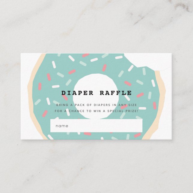 Mint Green Doughnut Baby Shower Diaper Raffle Tick Enclosure Card (Front)
