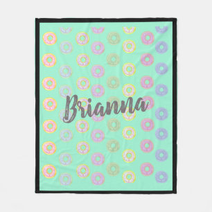 Mint Green Doughnut Custom Name Medium Fleece Blan Blanket