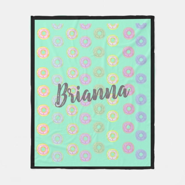 Mint Green Doughnut Custom Name Medium Fleece Blan Blanket (Front)
