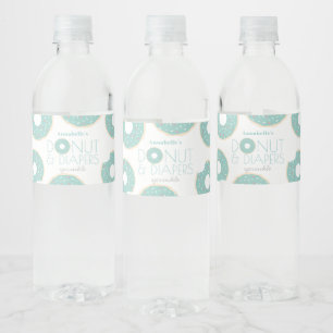 Mint Green Doughnut & Diapers Baby Sprinkle Water Bottle Label
