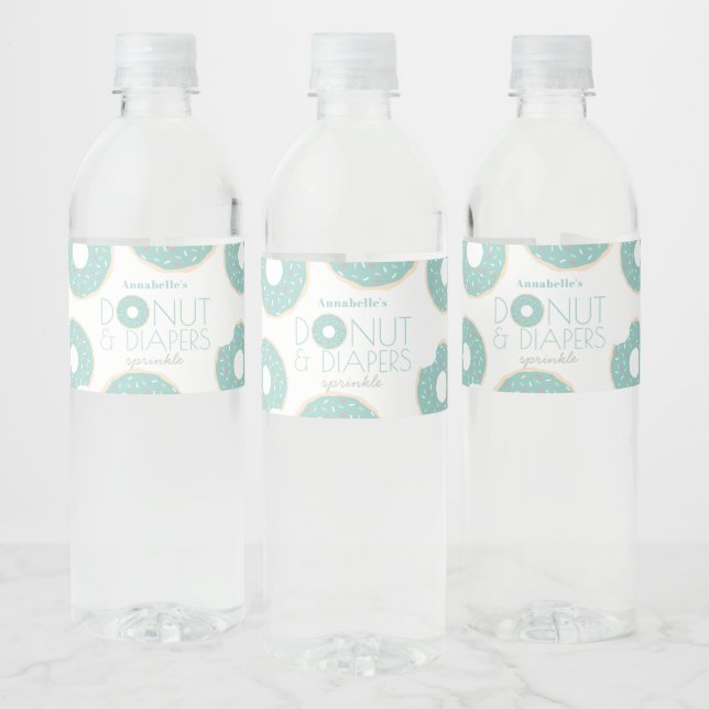 Mint Green Doughnut & Diapers Baby Sprinkle Water Bottle Label (Bottles)