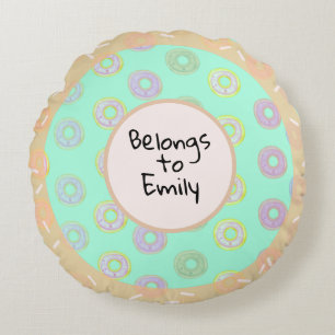 Mint Green Doughnut Touch Round Pillow 