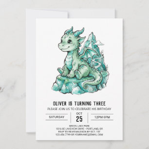 Mint Green Dragon Birthday Invitation