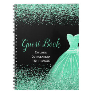 Mint Green Dress Faux Glitter Quinceanera Guest Notebook