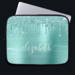 Mint Green Dripping Glitter Personalised Laptop Sleeve<br><div class="desc">Personalised chic and girly laptop sleeve featuring mint green faux glitter drips and a mint green faux brushed metallic background. Monogram with your name in a stylish trendy white script with swashes.</div>