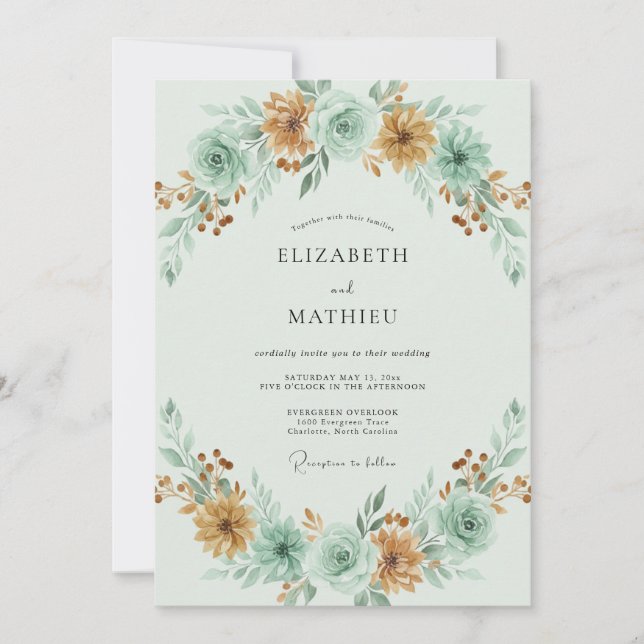 Mint Green Earthy Autumnal Wedding Invitation (Front)