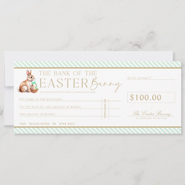 Mint Green Easter Cheque Gift Voucher Card (Front)