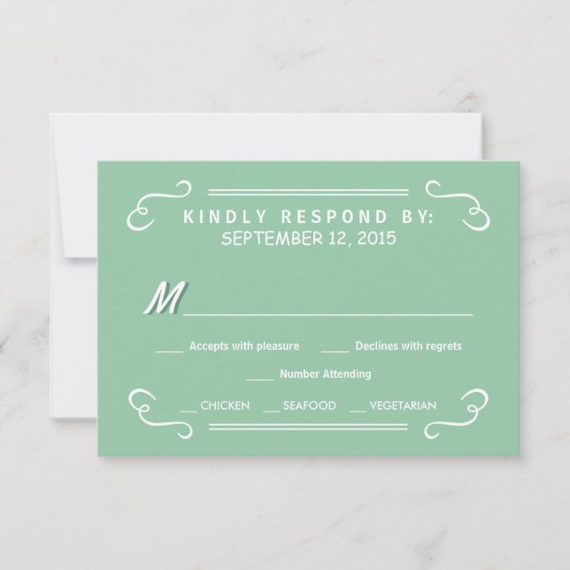 Mint Green Eat Drink & RSVP Rustic Wedding Reply Card (Front)