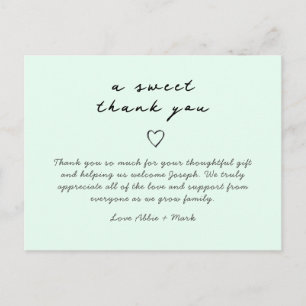 Mint green elegant baby thank you card