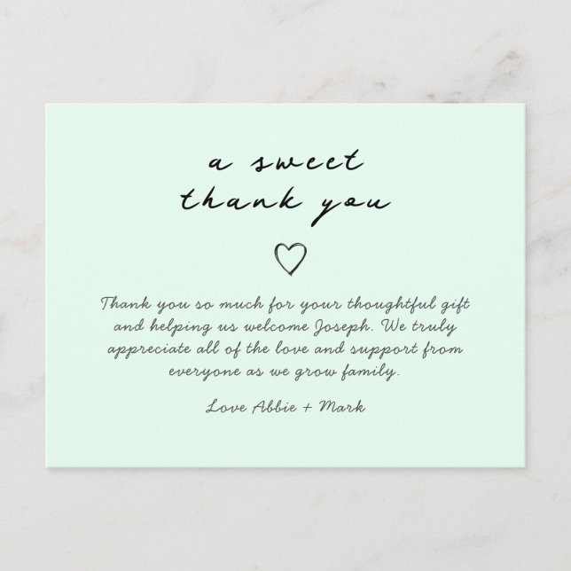 Mint green elegant baby thank you card (Front)