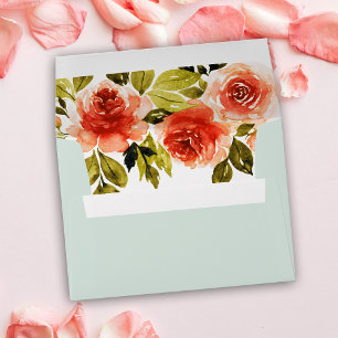 Mint Green Elegant Flora Watercolor Wedding Envelope