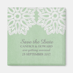 Mint Green Elegant Lace Save the Date Magnet