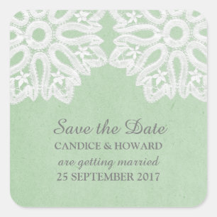 Mint Green Elegant Lace Save the Date Stickers