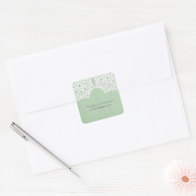 Mint Green Elegant Lace Wedding Stickers (Envelope)