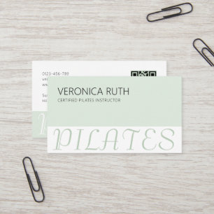 Mint Green Elegant Minimalist Pilates QR Code Business Card