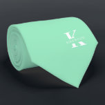 Mint Green Elegant Monogram   Name One-Sided Tie<br><div class="desc">An elegant one-sided necktie featuring a bold white monogram across a Mint Green background. On top of this monogram sits your first or last name spelled out in all capitals. If you prefer a bolder look for the personal name inside of the large letter you can do the following: Use...</div>