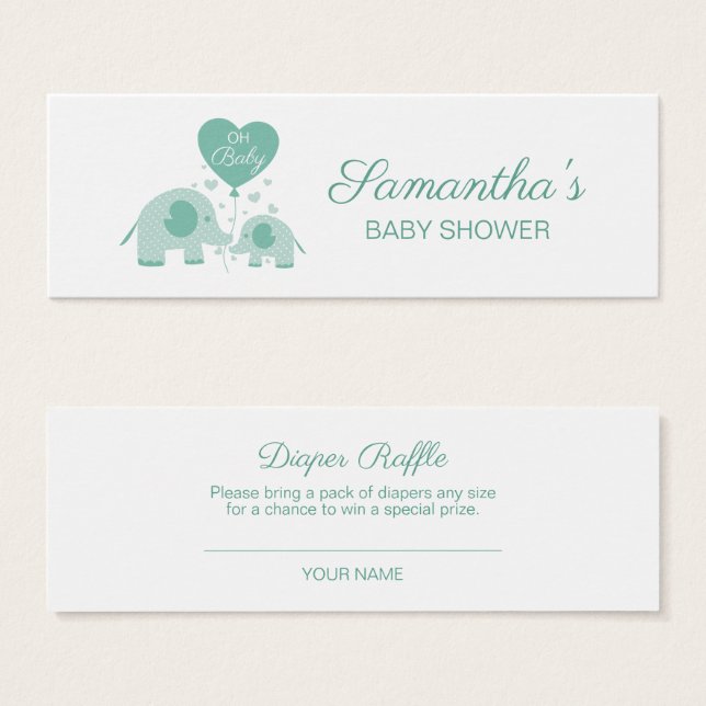 Mint Green Elephant Baby Shower Diaper Raffle (Front & Back)