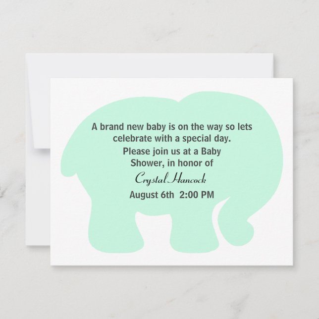 Mint Green Elephant Baby Shower Invitation (Front)