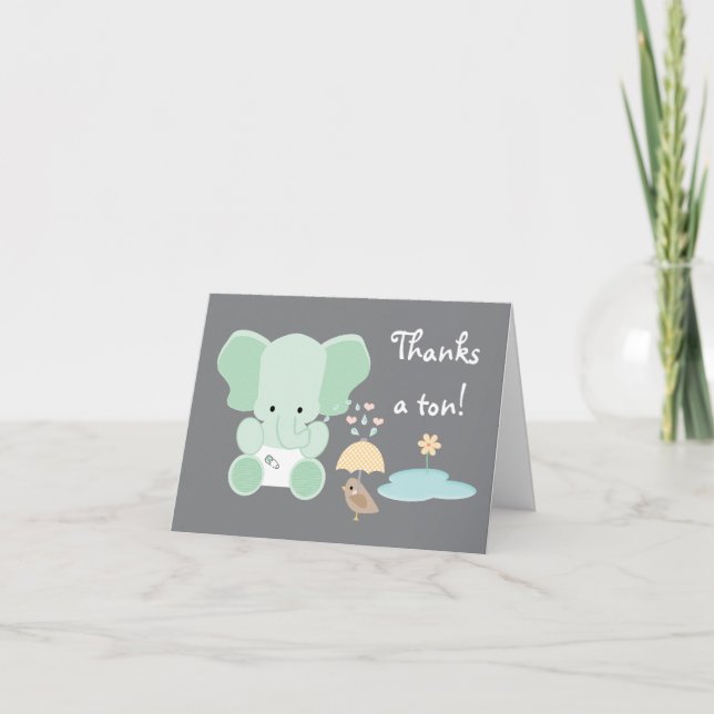 Mint Green Elephant Diaper Baby Shower Thank You Card (Front)