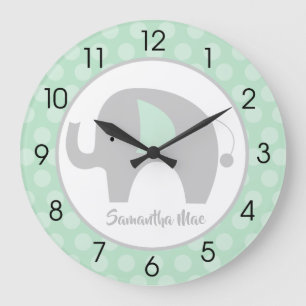 Mint Green Elephant Gender Neutral Nursery Large Clock